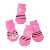 TM - DEVELOP STAR Pet Socks LG Paw Print Striped Pink Non-Skid Bottom Warm Pet Socks - 4pc