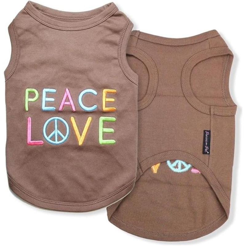 Parisian Pet® Tee's Peace Love Milky Brown Embroidered Dog T Shirt