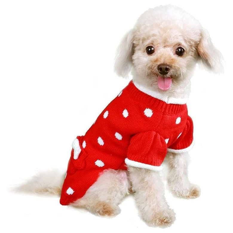 Pooch Outfitters Sweaters Lala Polka Dot Bow Pocket Red Dog Sweater