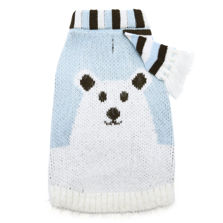 Winter Polar Bear Stripe Scarf Light Blue Warm Dog Sweater - 2XL only