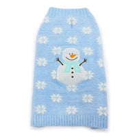 Snowman & Snowflakes Winter Holiday Warm Blue Dog Sweater
