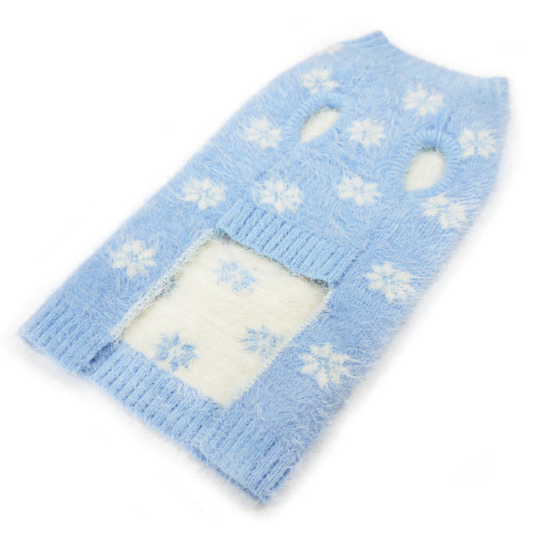 Snowman & Snowflakes Winter Holiday Warm Blue Dog Sweater