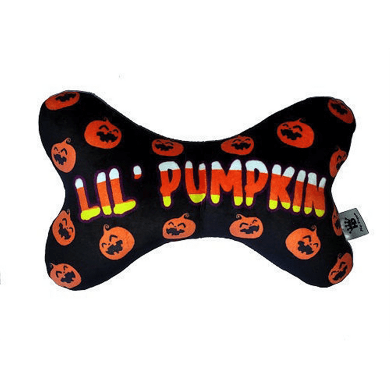Lil Pumpkin Fall Season Halloween Plush Squeaky Bone Dog Toy - 2 Sizes