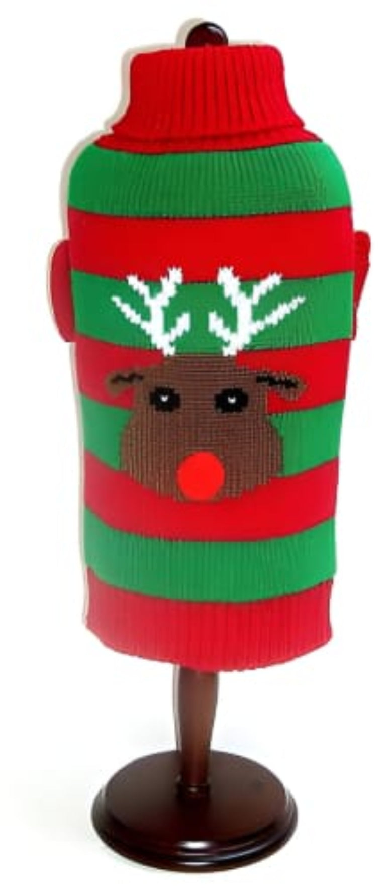Rudolph Christmas Holiday Red Green Striped Pom Pom Nose Warm Dog Sweater