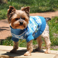 Winter Snowflake & Hearts Combed 100% Cotton Dog Sweater - Blue