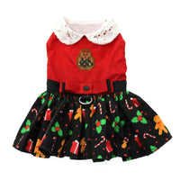 Christmas Gingerbread Holiday Dog Harness Dress with Matching Leash