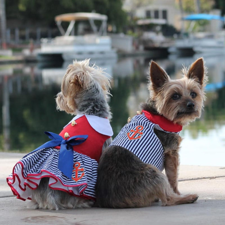 Doggie Design DRESSES Sailor Girl Patriotic Red White Blue Dog Dress with Matching Leash
