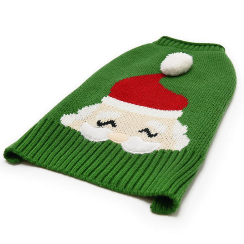 Santa Face Christmas Holiday Warm Green Dog Sweater