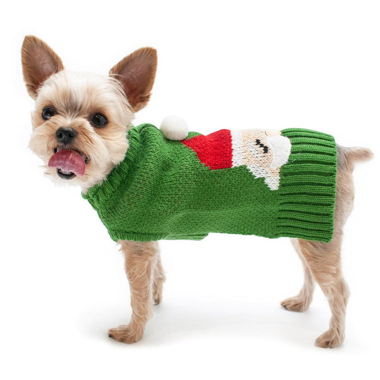 Santa Face Christmas Holiday Warm Green Dog Sweater