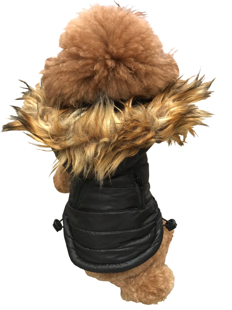 The Dog Squad Dog Coats XXS Ski Bunny Puffer with detachable hood, Shiny Black