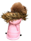The Dog Squad Dog Coats XXS Ski Bunny Puffer with detachable hood, Pretty Pink