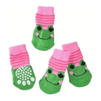TM - DEVELOP STAR Pet Socks LG Smiling Frog Pink and Green Non-Skid Bottom Warm Pet Socks - 4pc