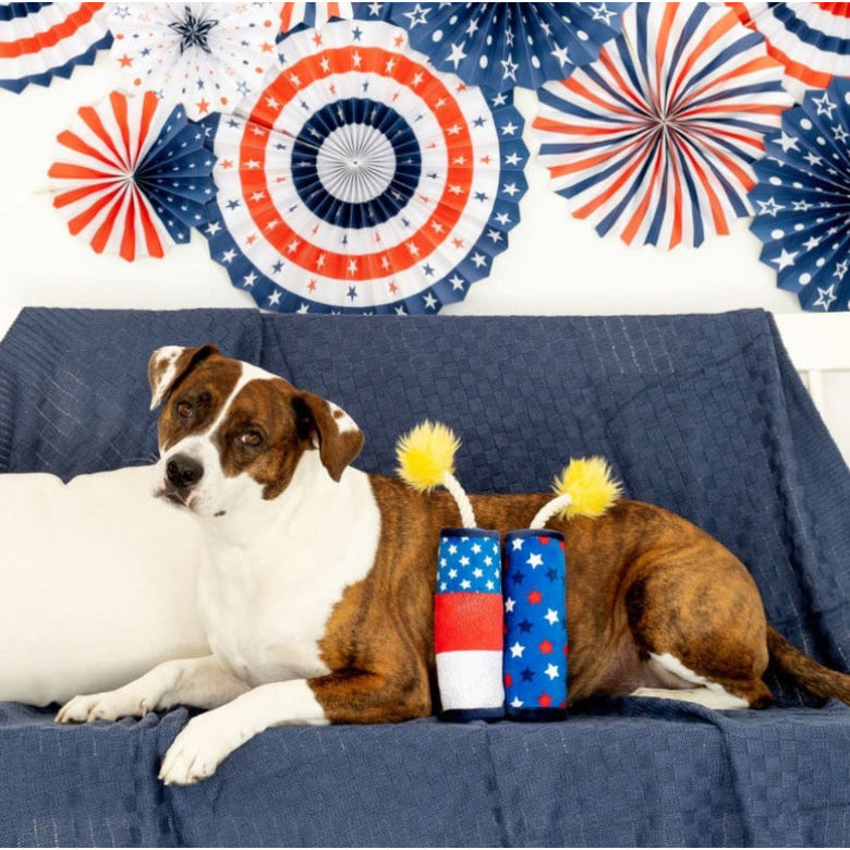 Sparkle On Red Wht & Blue Patriotic Plush Squeaky Rope Dog Toys - 2 Pk