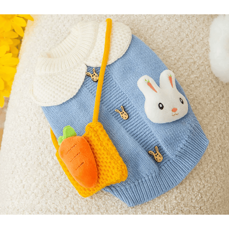 AE dog apparel SM Easter Spring Bunny Blue Dog Sweater w/Carrot Bag