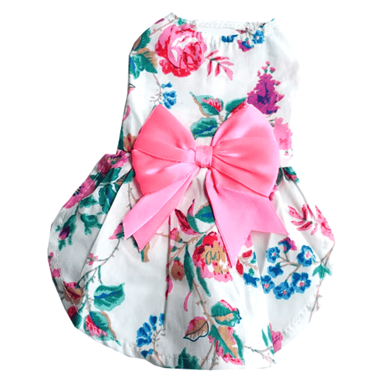 AE Dog Apparel XS Spring Flower Cream with Pink Bow Dog Dress