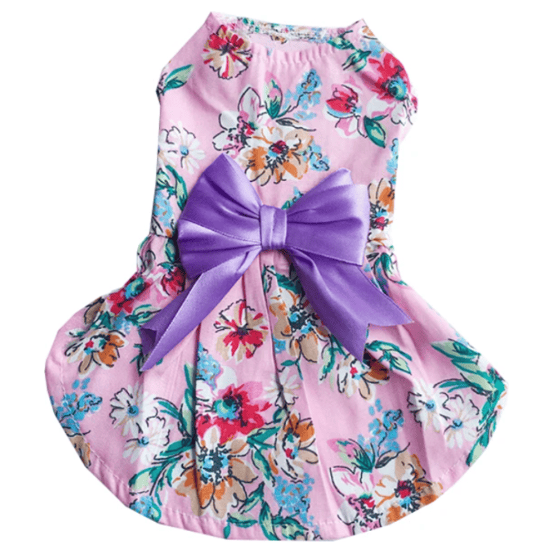 AE DRESSES XS Spring Flower Pink with Purple Bow Dog Dress