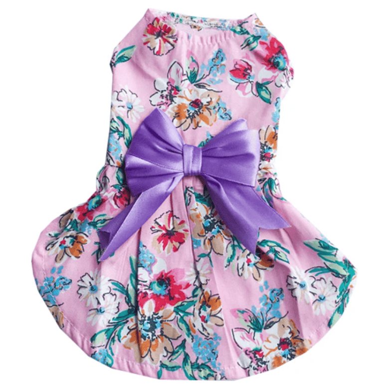AE DRESSES XS Spring Flower Pink with Purple Bow Dog Dress
