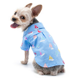 Summer Beach Blue with Colorful Sailboats Dog Shirt