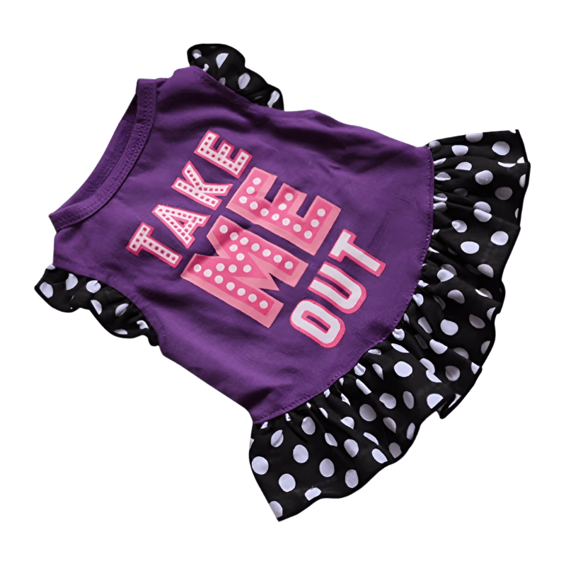 AE dog apparel XS Take Me Out Purple with Polka Dots Dog Dress