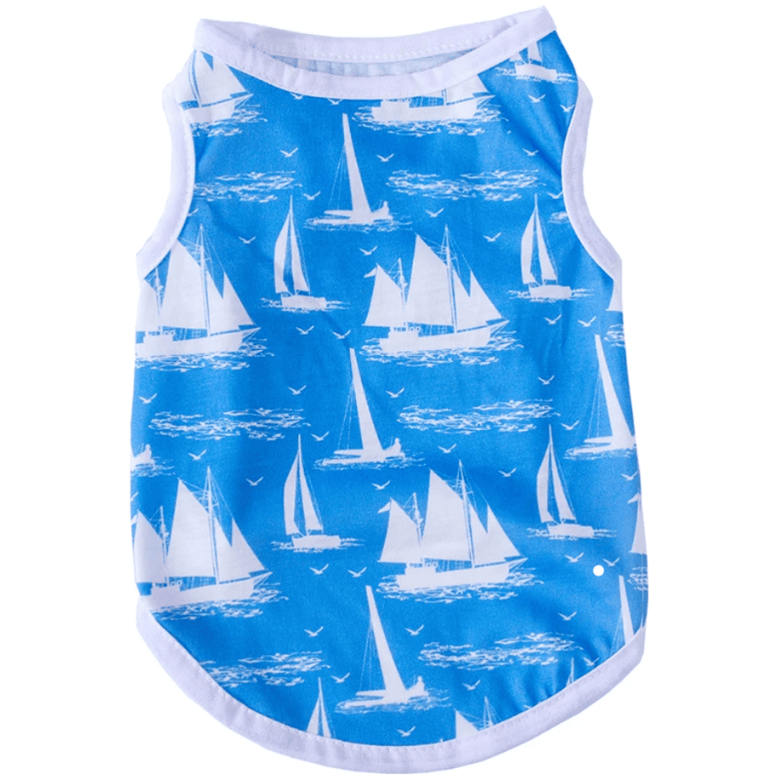 AE dog apparel XS Blue with White Sailboats Dog Tee