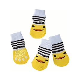 TM - DEVELOP STAR Pet Socks LG Duck Face Yellow Non-Skid Bottom Warm Pet Socks - 4pc