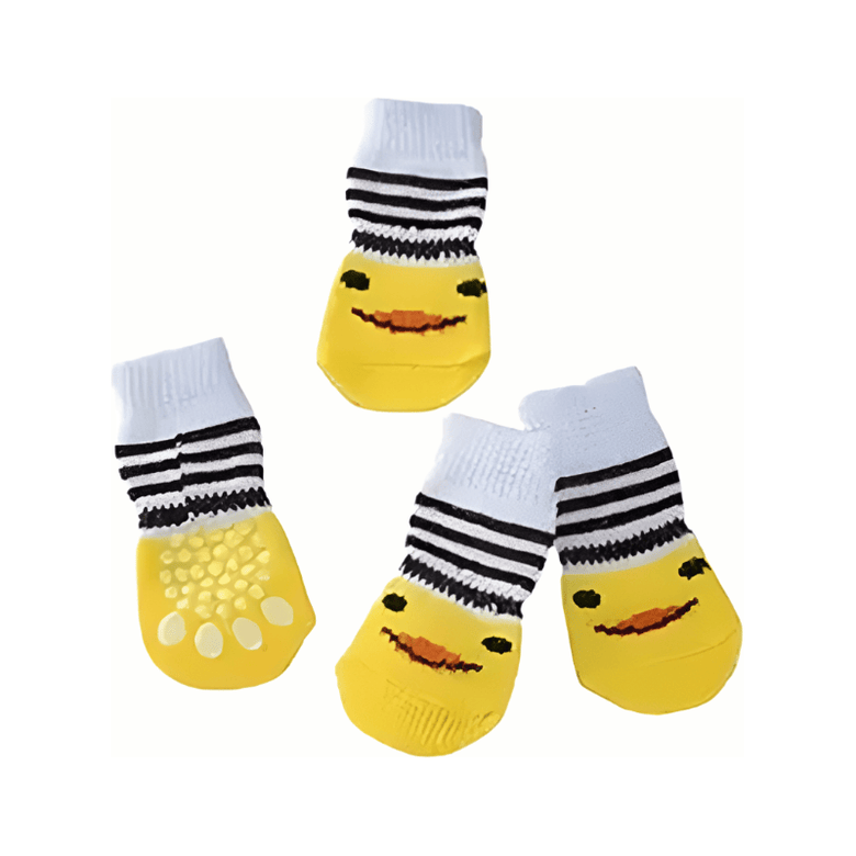 TM - DEVELOP STAR Pet Socks LG Duck Face Yellow Non-Skid Bottom Warm Pet Socks - 4pc