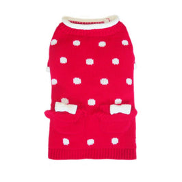 Pooch Outfitters Sweaters XS Lala Polka Dot Bow Pocket Red Dog Sweater