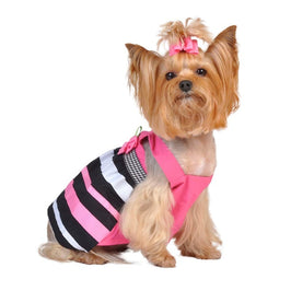 Barker's Bowtique Dresses XS Pink Ribbon Houndstooth Striped Design with Rosette Ribbon Adornment Dog Dress