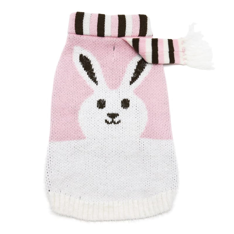 Dogo Pet Fashions Sweaters XXS Bunny with Striped Scarf Design Easter Spring Dog Sweater