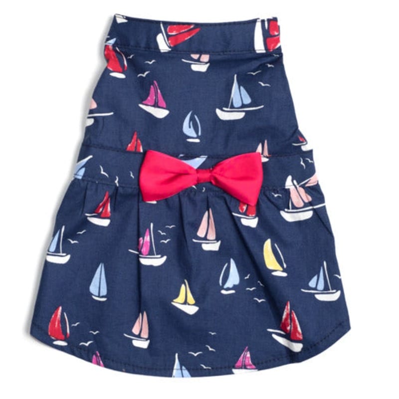 The Worthy Dog Dresses XL Sailboats Navy with Red Bow Dog Dress