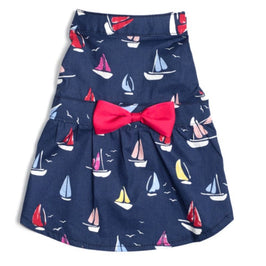 The Worthy Dog Dresses XL Sailboats Navy with Red Bow Dog Dress