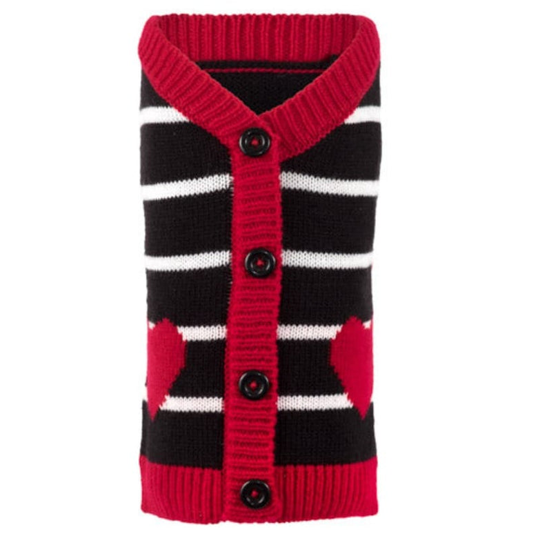 The Worthy Dog Sweaters SM Hearts & Stripes Dog Cardigan