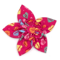 The Worthy Dog Bow Tie SM Puppy Love Conversation Hearts Pink Flower Pet Collar Attachment - 2 Sizes
