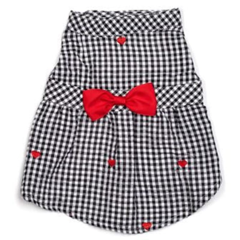 The Worthy Dog Dresses XS Gingham Red Hearts Red Bow Dog Dress - Size XS