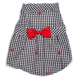 The Worthy Dog Dresses XS Gingham Red Hearts Red Bow Dog Dress - Size XS