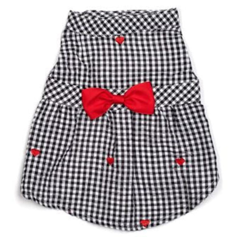 The Worthy Dog Dresses XS Gingham Red Hearts Red Bow Dog Dress - Size XS