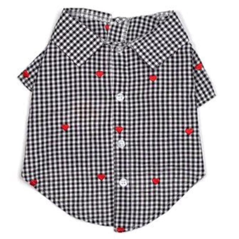 The Worthy Dog Collared Shirts XS Gingham Red Hearts Button Down Collared Dog Shirt