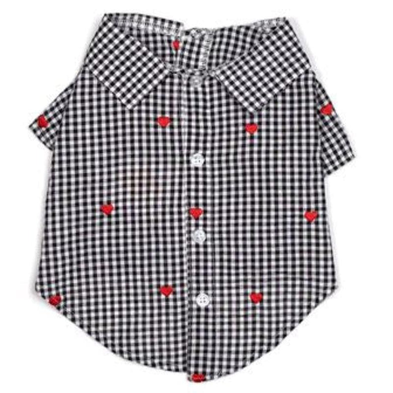 The Worthy Dog Collared Shirts XS Gingham Red Hearts Button Down Collared Dog Shirt
