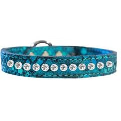 Mirage Pet Products Collars 12" / Blu One Row Clear Jeweled Dragon Skin Genuine Leather Dog Collar