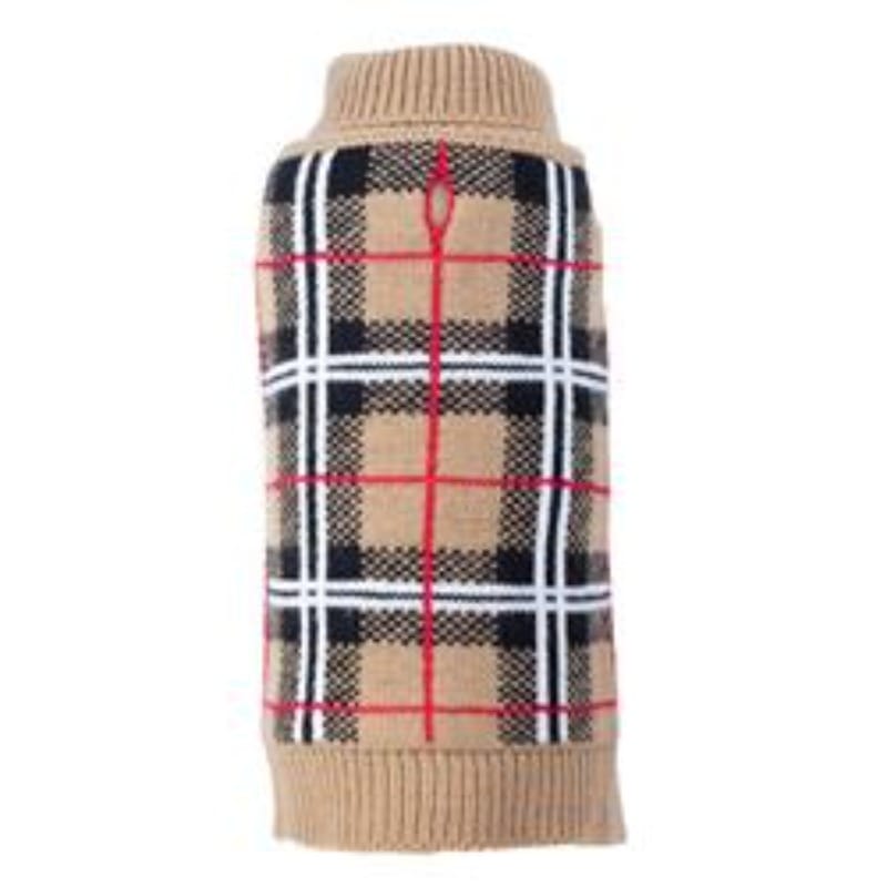 The Worthy Dog Sweaters XXS Tan Plaid Pet Sweater
