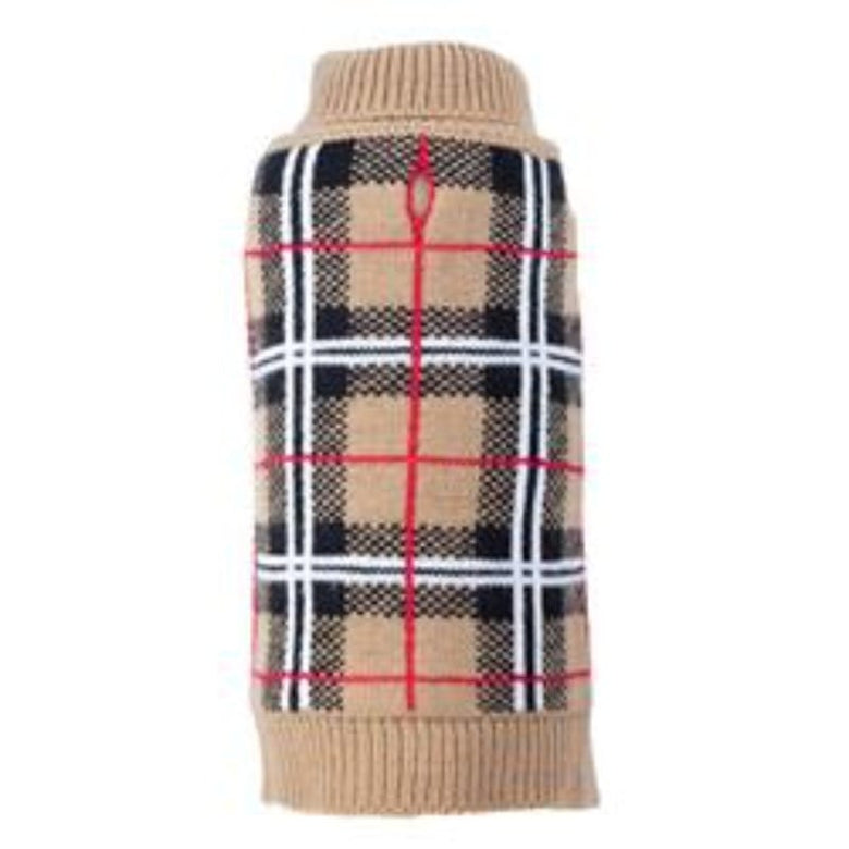 The Worthy Dog Sweaters XXS Tan Plaid Pet Sweater