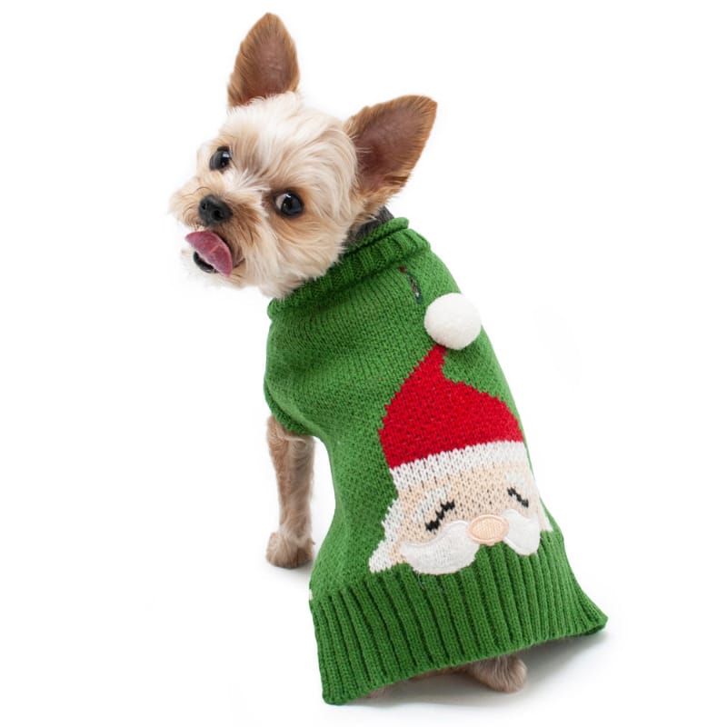 Dogo Pet Fashions Sweaters Santa Face Holiday Green Dog Sweater