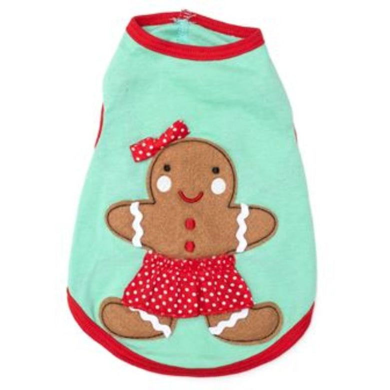 The Worthy Dog Tee's MD Gingerbread Anne Holiday Green Dog Tee