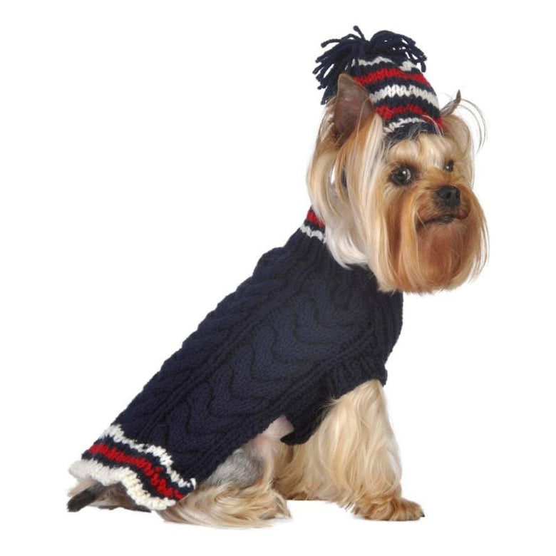 Barker's Bowtique Sweaters 8 Chunky Cable Navy Dog Sweater w/ Hat