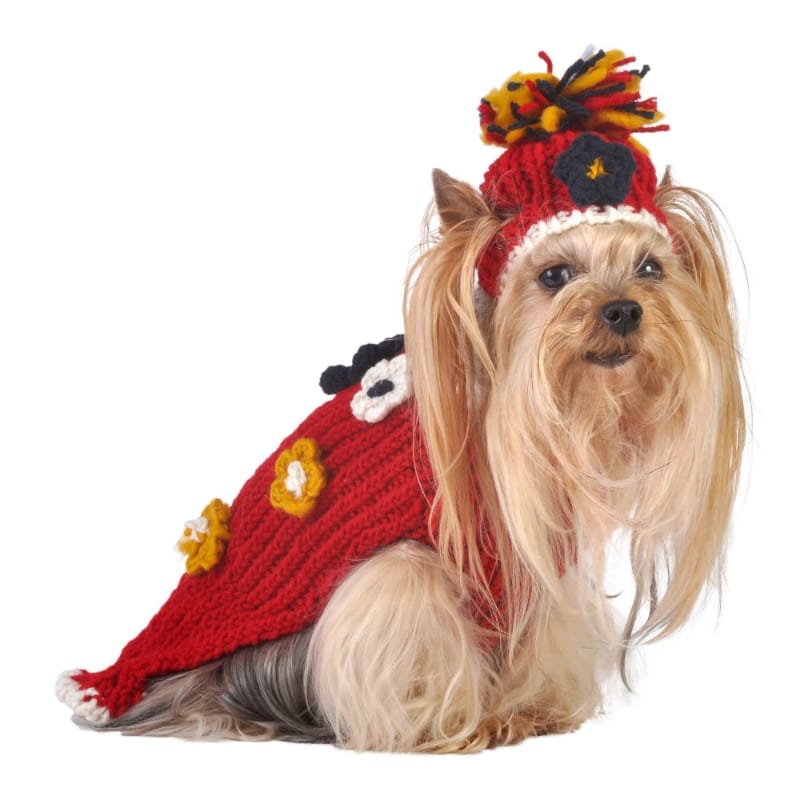 Barker's Bowtique Sweaters 8 Flower Pet Sweater w/ Hat - Red