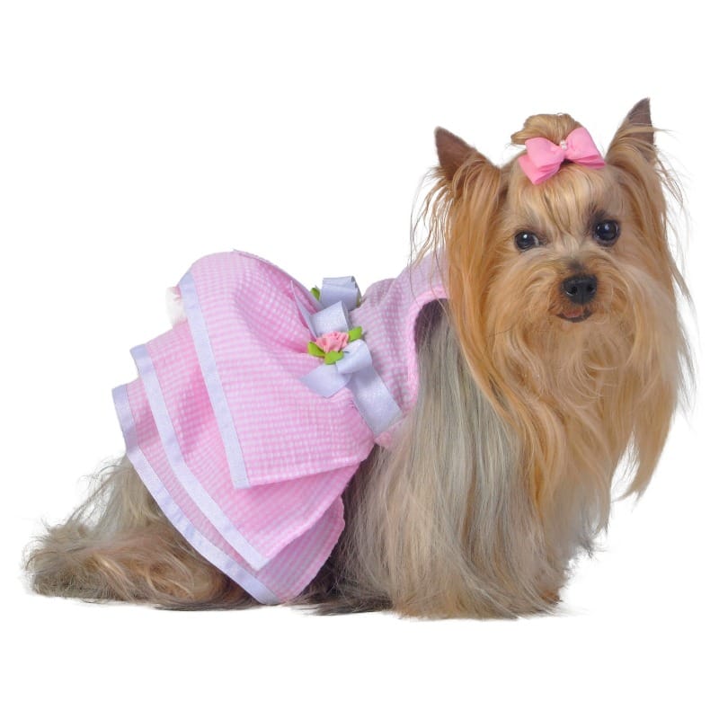 Barker's Bowtique Dresses XS Pink Gingham Rose Ribbon Tutu Dog Dress - XS Available