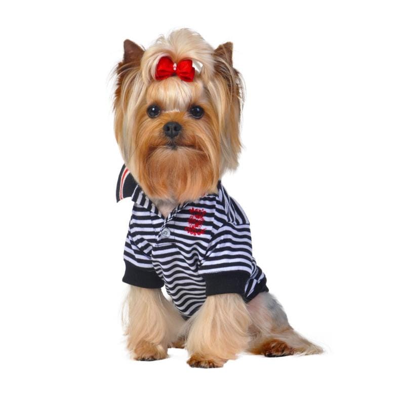 Barker's Bowtique Collared Shirts XS Black/White Stripe Polo Dog Shirt