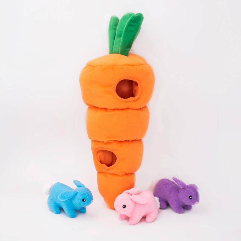 Zippypaws dog toys Burrow Easter Carrot Spring Interactive Plush Squeak Dog Toy Set - 4 Pc