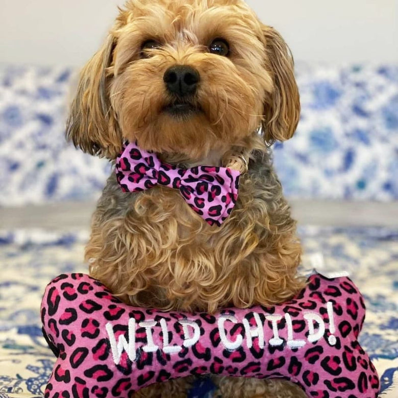 Huxley & Kent dog toys L Wild Child Cheetah Pink Bone Plush Squeak Dog Toy