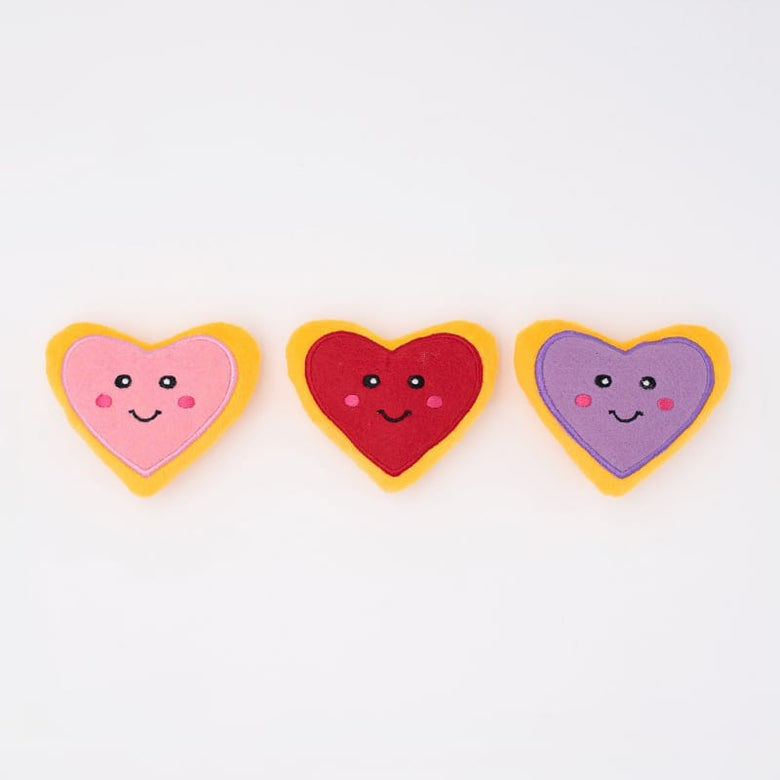 Zippypaws dog toys Valentine's Miniz Heart Cookies Plush Squeak Dog Toys - 3 Pc